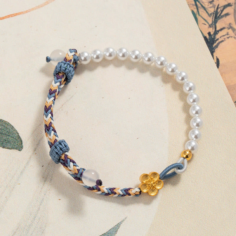 925 Sterling Silver Pearl Bracelet with Peach Blossom | Healing Harmony