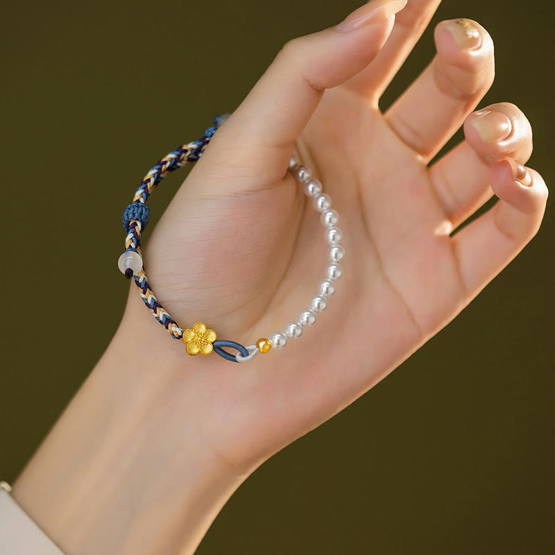 925 Sterling Silver Pearl Bracelet with Peach Blossom | Healing Harmony