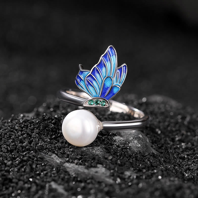 925 Sterling Silver Pearl Butterfly Healing Jewelry Set