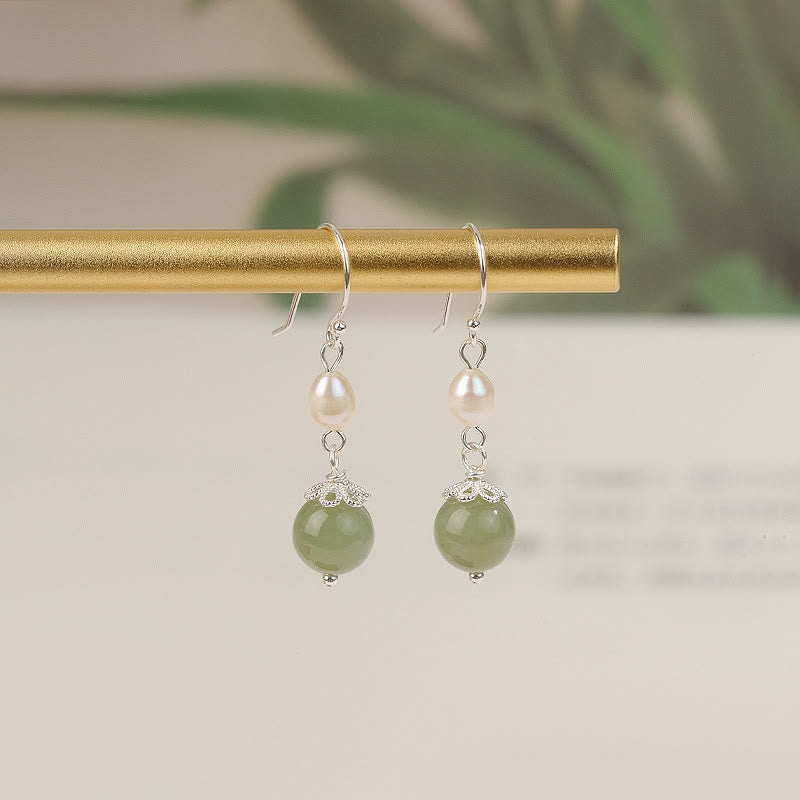 925 Sterling Silver Pearl Jade Wisdom Earrings