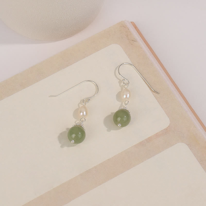 925 Sterling Silver Pearl Jade Wisdom Earrings
