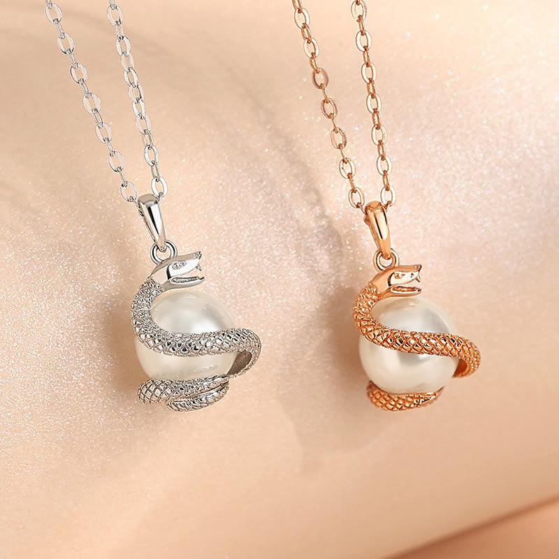 925 Sterling Silver Pearl Snake Balance Necklace Pendant