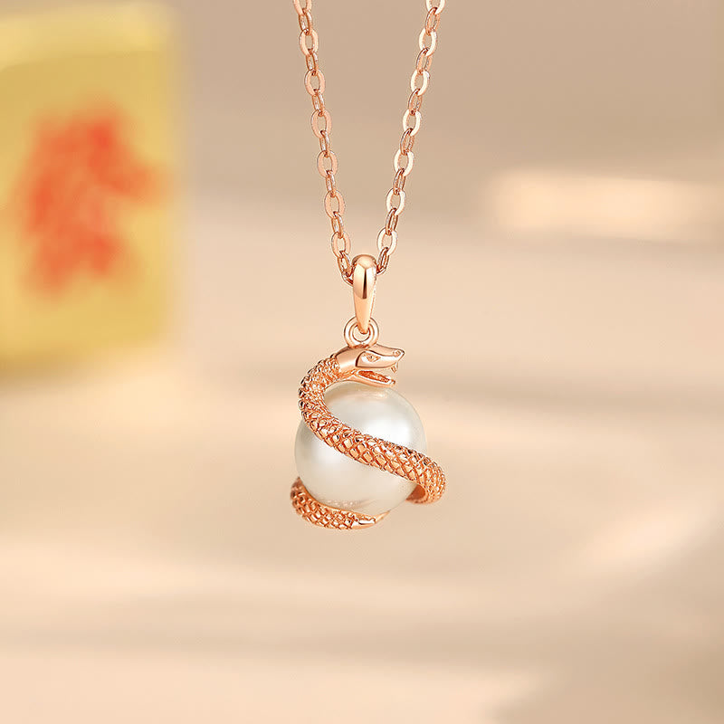 925 Sterling Silver Pearl Snake Balance Necklace Pendant