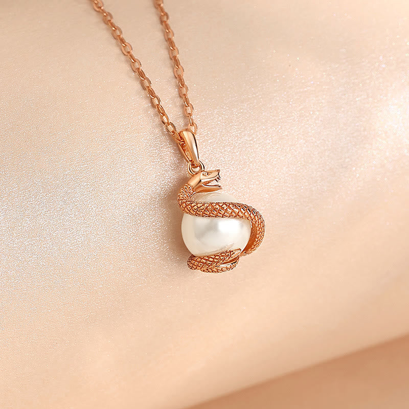 925 Sterling Silver Pearl Snake Balance Necklace Pendant