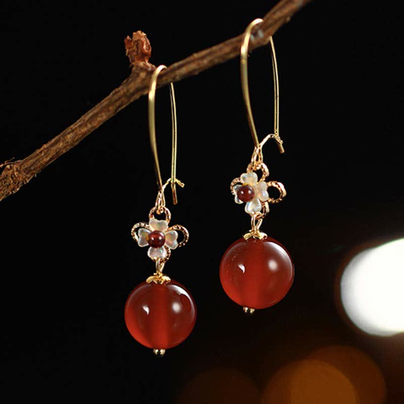 925 Sterling Silver Red Agate Confidence Flower Beaded Earrings