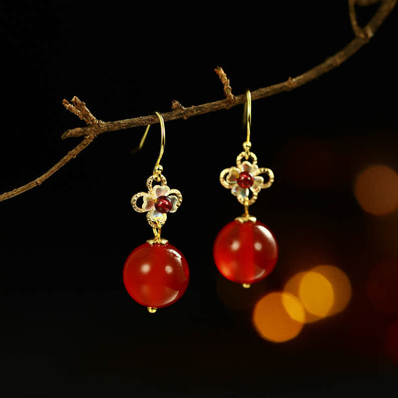 925 Sterling Silver Red Agate Confidence Flower Beaded Earrings