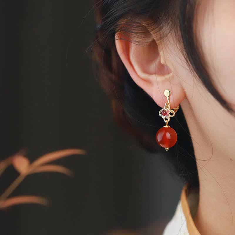 925 Sterling Silver Red Agate Confidence Flower Beaded Earrings