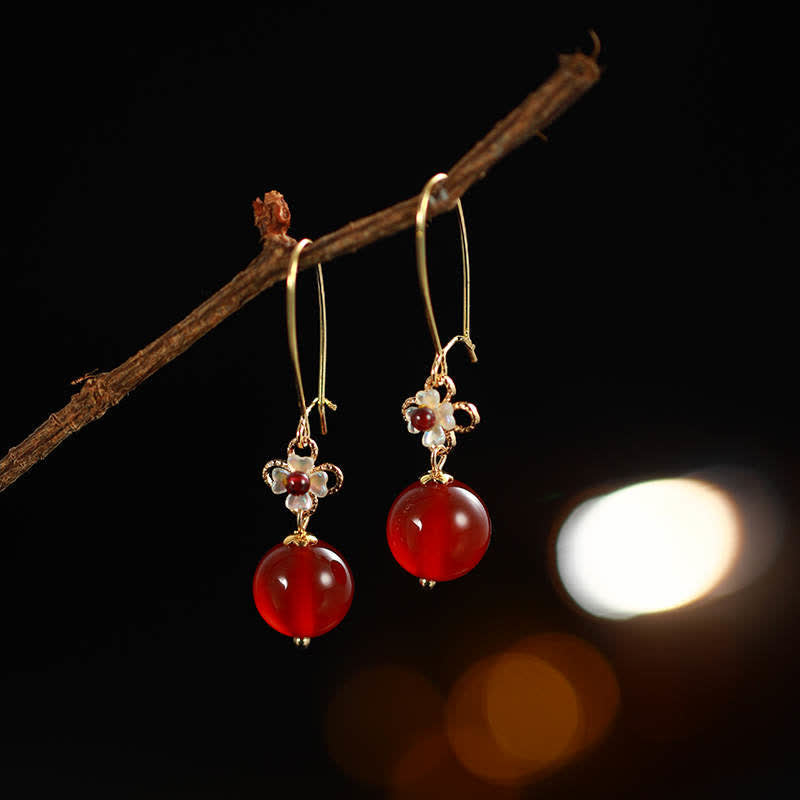 925 Sterling Silver Red Agate Confidence Flower Beaded Earrings