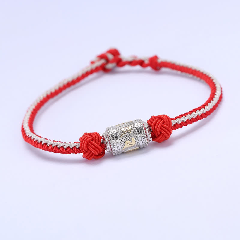 925 Sterling Silver Red String Prayer Wheel Bracelet for Luck Strength
