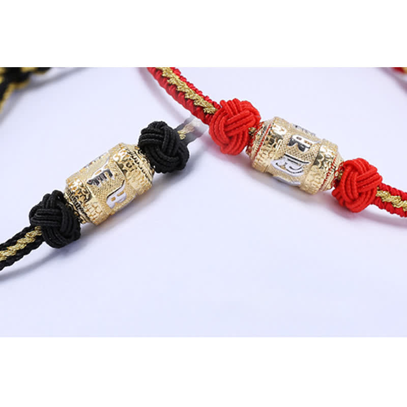 925 Sterling Silver Red String Prayer Wheel Bracelet for Luck Strength