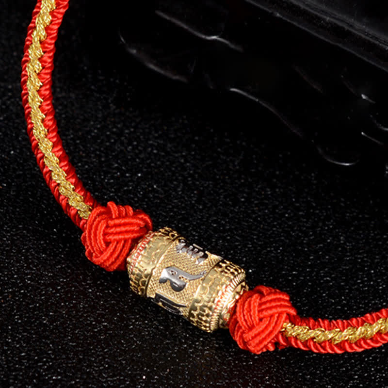 925 Sterling Silver Red String Prayer Wheel Bracelet for Luck Strength