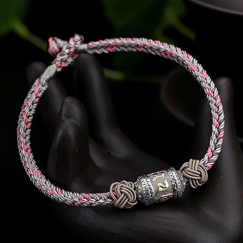 925 Sterling Silver Red String Prayer Wheel Bracelet for Luck Strength