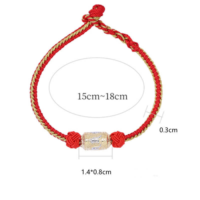 925 Sterling Silver Red String Prayer Wheel Bracelet for Luck Strength