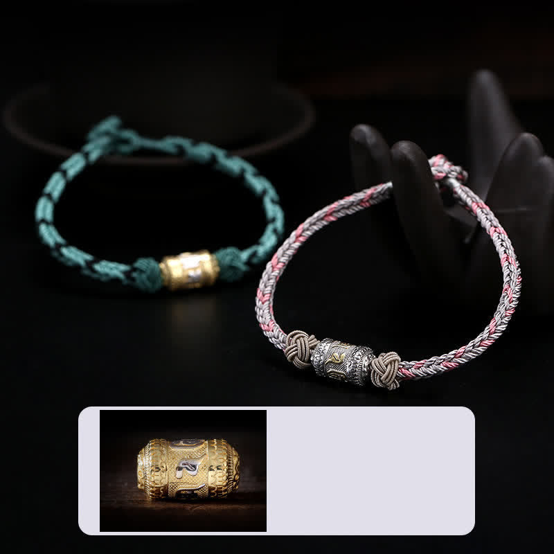 925 Sterling Silver Red String Prayer Wheel Bracelet for Luck Strength