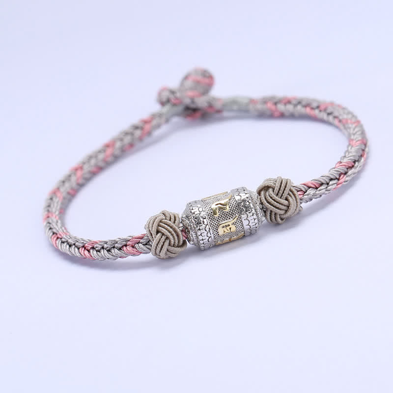 925 Sterling Silver Red String Prayer Wheel Bracelet for Luck Strength