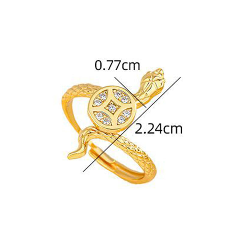 925 Sterling Silver Snake Copper Coin Ring