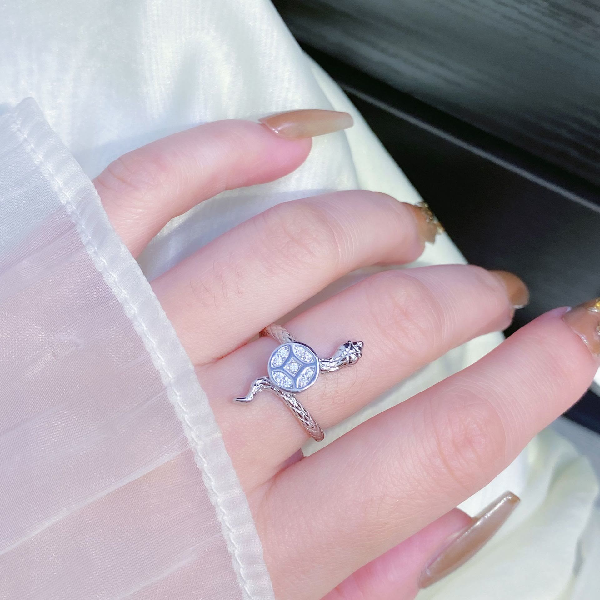 925 Sterling Silver Snake Copper Coin Ring