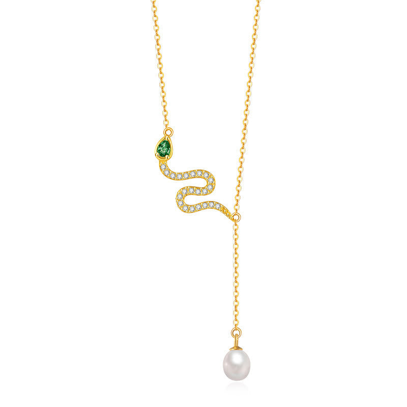 925 Sterling Silver Snake Pendant Pearl Necklace | Protection & Wisdom