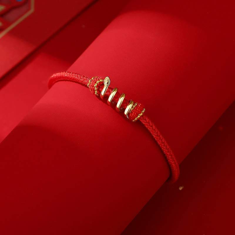 925 Sterling Silver Snake Red String Bracelet