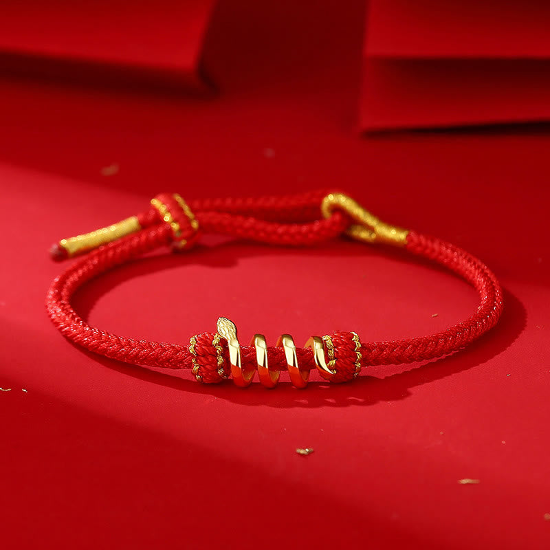 925 Sterling Silver Snake Red String Bracelet