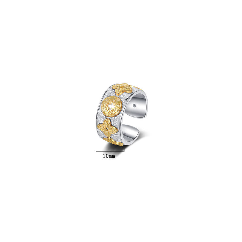 925 Sterling Silver Tang Dynasty Flower Design Luck Ring