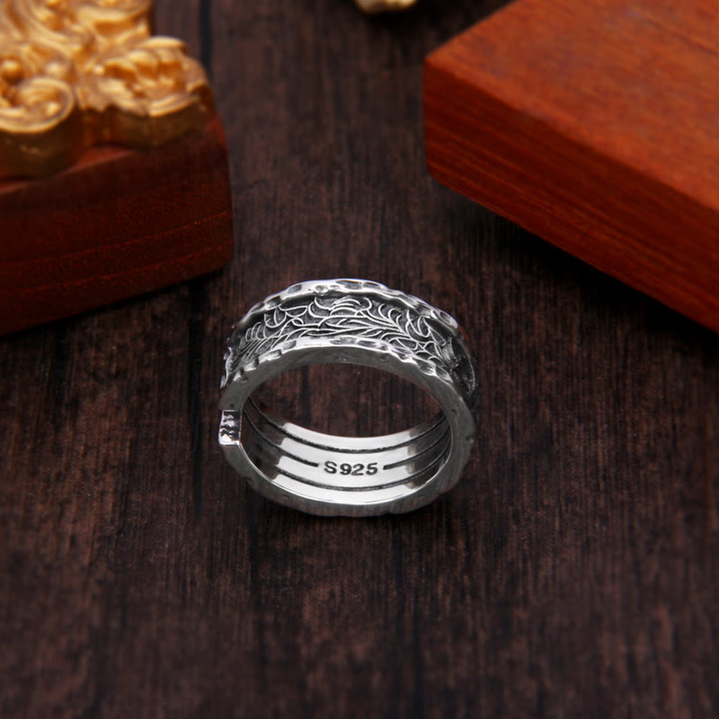 925 Sterling Silver Tang Dynasty Flower Luck Adjustable Ring