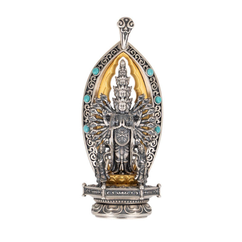 925 Sterling Silver Thousand-Armed Guanyin Wealth Necklace