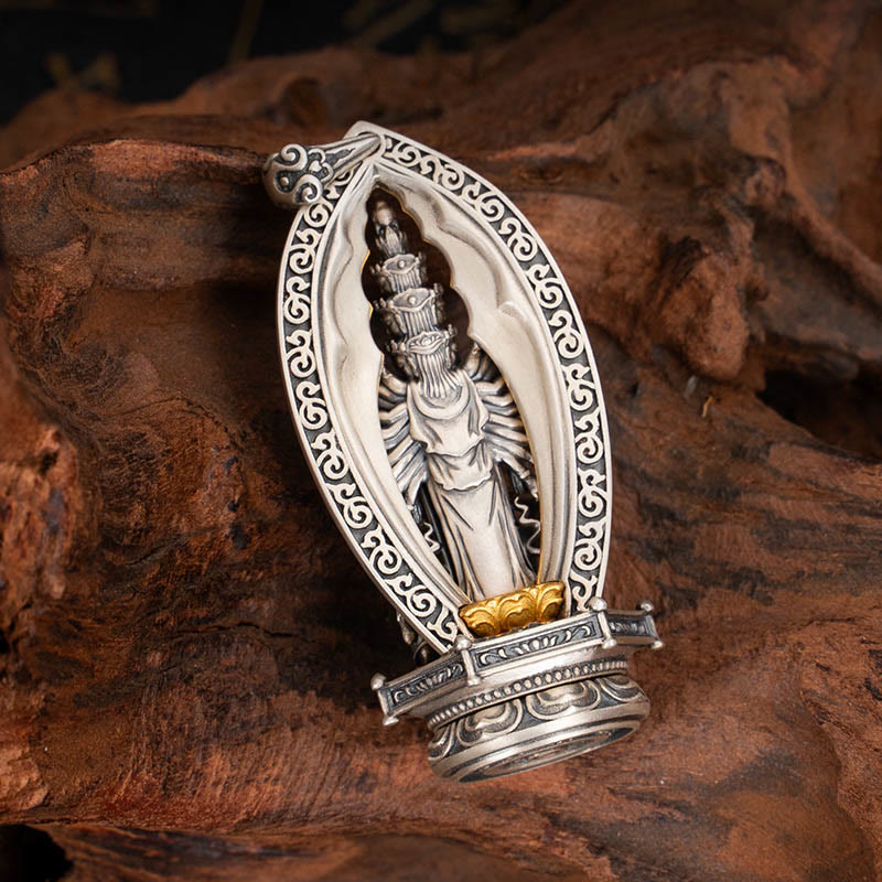 925 Sterling Silver Thousand-Armed Guanyin Wealth Necklace