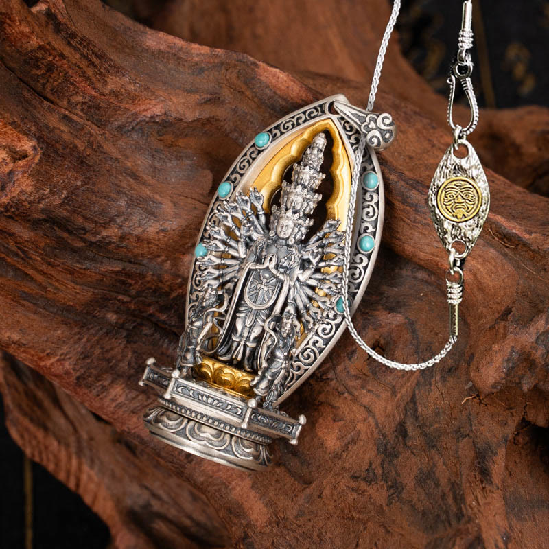 925 Sterling Silver Thousand-Armed Guanyin Wealth Necklace