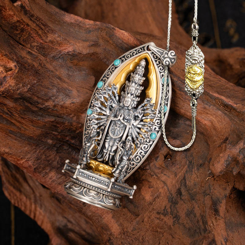 925 Sterling Silver Thousand-Armed Guanyin Wealth Necklace