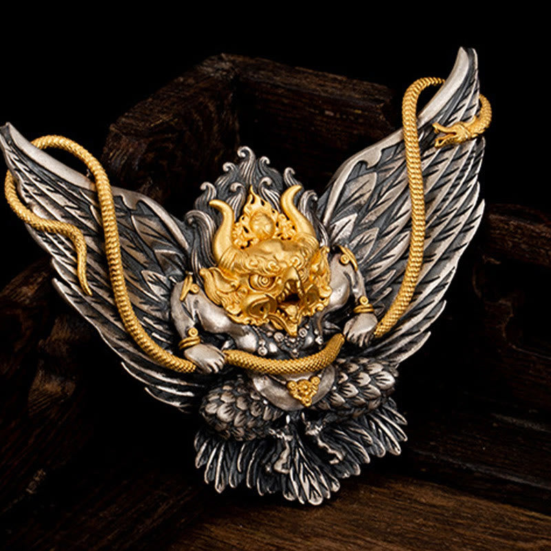 925 Sterling Silver Tibetan Garuda Bird Dragon Snake Wisdom Necklace