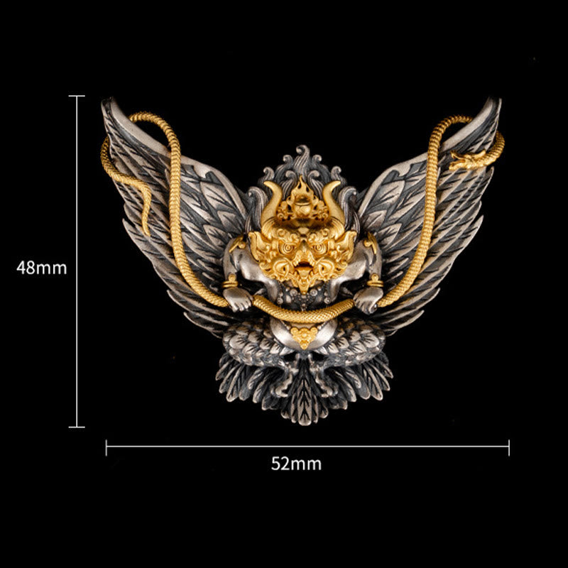 925 Sterling Silver Tibetan Garuda Bird Dragon Snake Wisdom Necklace