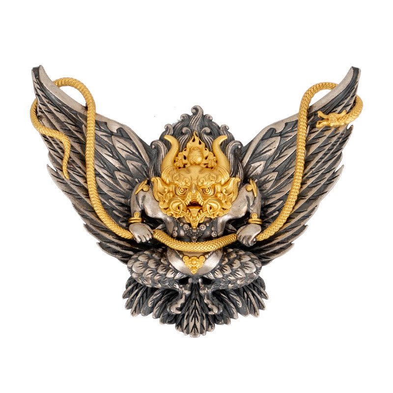 925 Sterling Silver Tibetan Garuda Bird Dragon Snake Wisdom Necklace