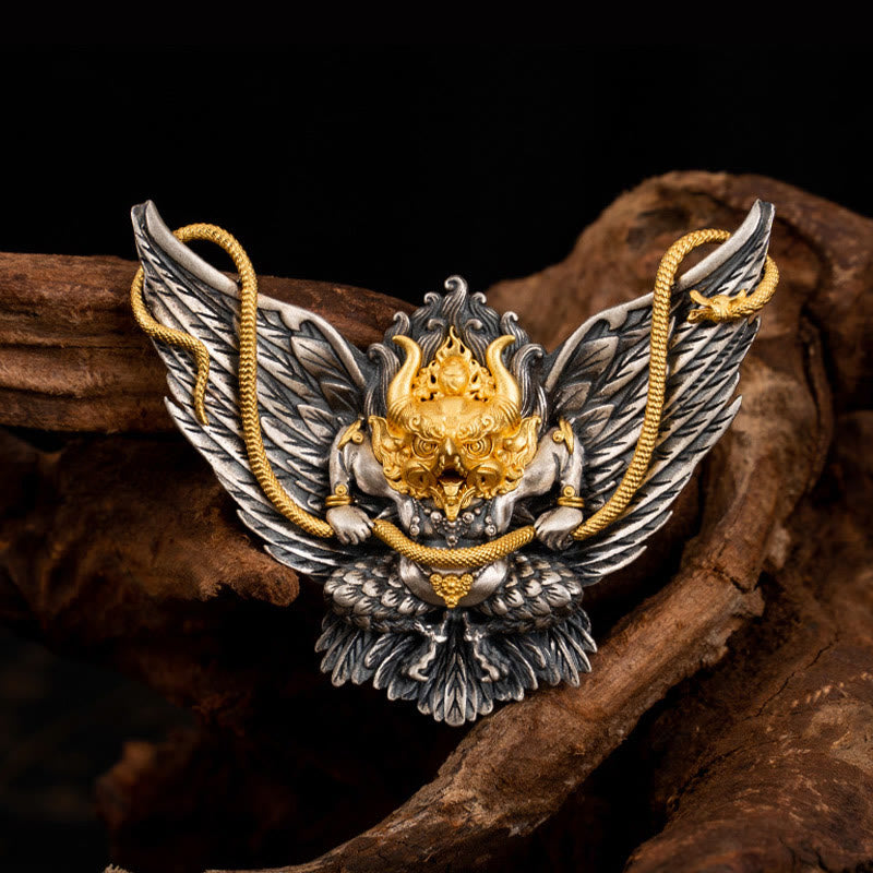 925 Sterling Silver Tibetan Garuda Bird Dragon Snake Wisdom Necklace