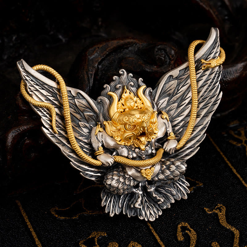 925 Sterling Silver Tibetan Garuda Bird Dragon Snake Wisdom Necklace