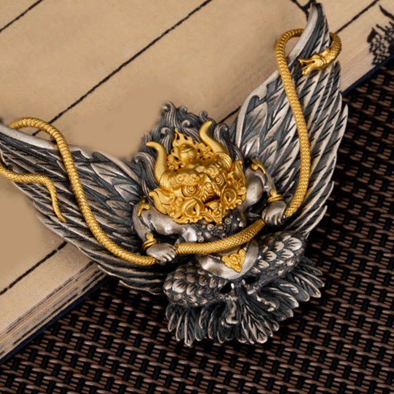 925 Sterling Silver Tibetan Garuda Bird Dragon Snake Wisdom Necklace