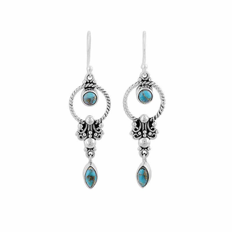 925 Sterling Silver Turquoise Balance Drop Dangle Earrings