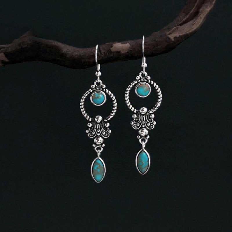925 Sterling Silver Turquoise Balance Drop Dangle Earrings