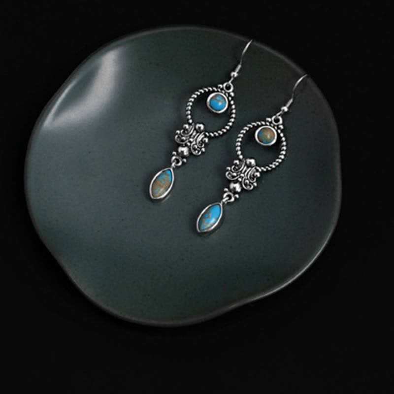925 Sterling Silver Turquoise Balance Drop Dangle Earrings