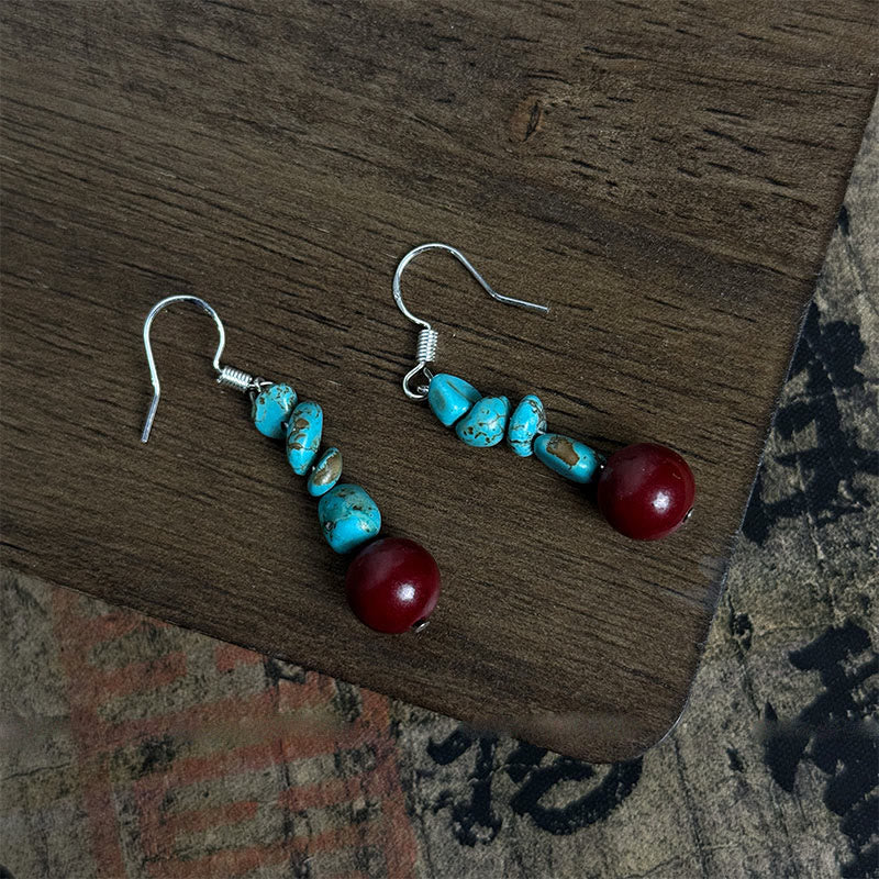 925 Sterling Silver Turquoise Cinnabar Protection Earrings