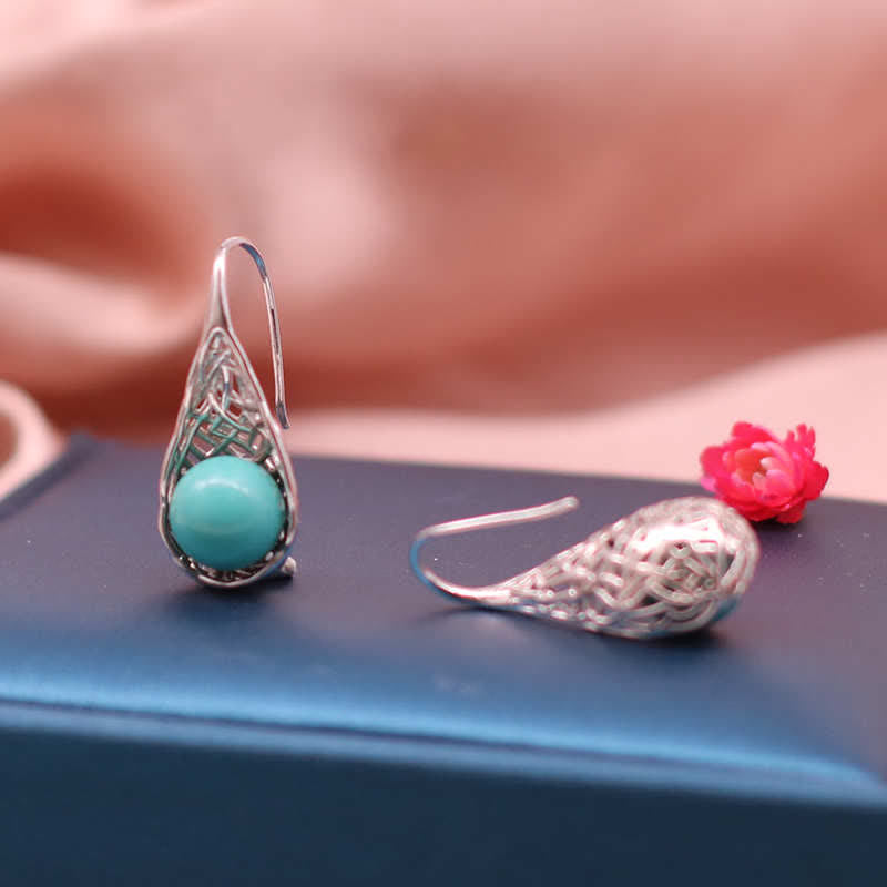 925 Sterling Silver Turquoise Protection Drop Earrings