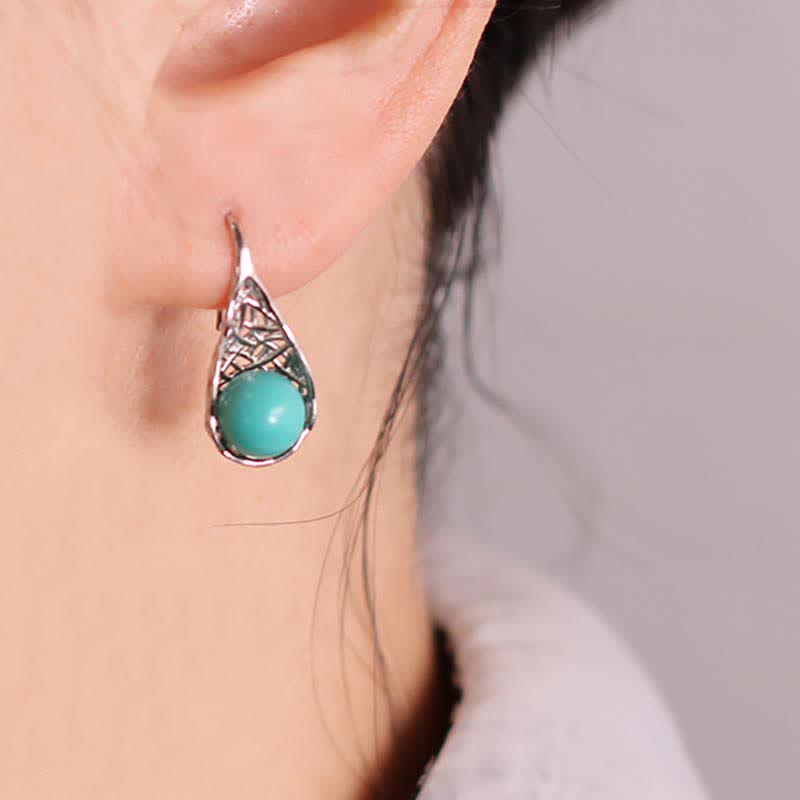925 Sterling Silver Turquoise Protection Drop Earrings