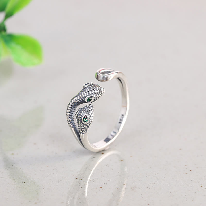 925 Sterling Silver Two-headed Snake Wisdom Adjustable Ring