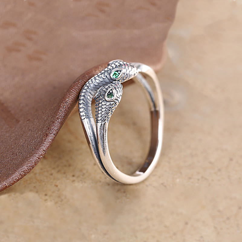925 Sterling Silver Two-headed Snake Wisdom Adjustable Ring
