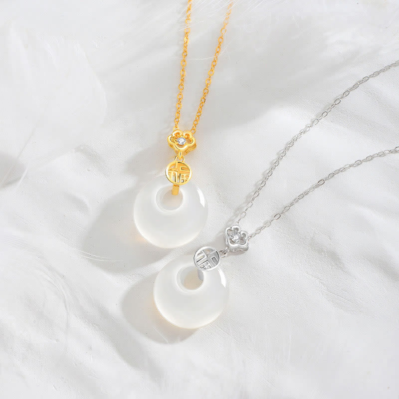 925 Sterling Silver White Agate Fu Character Luck Necklace