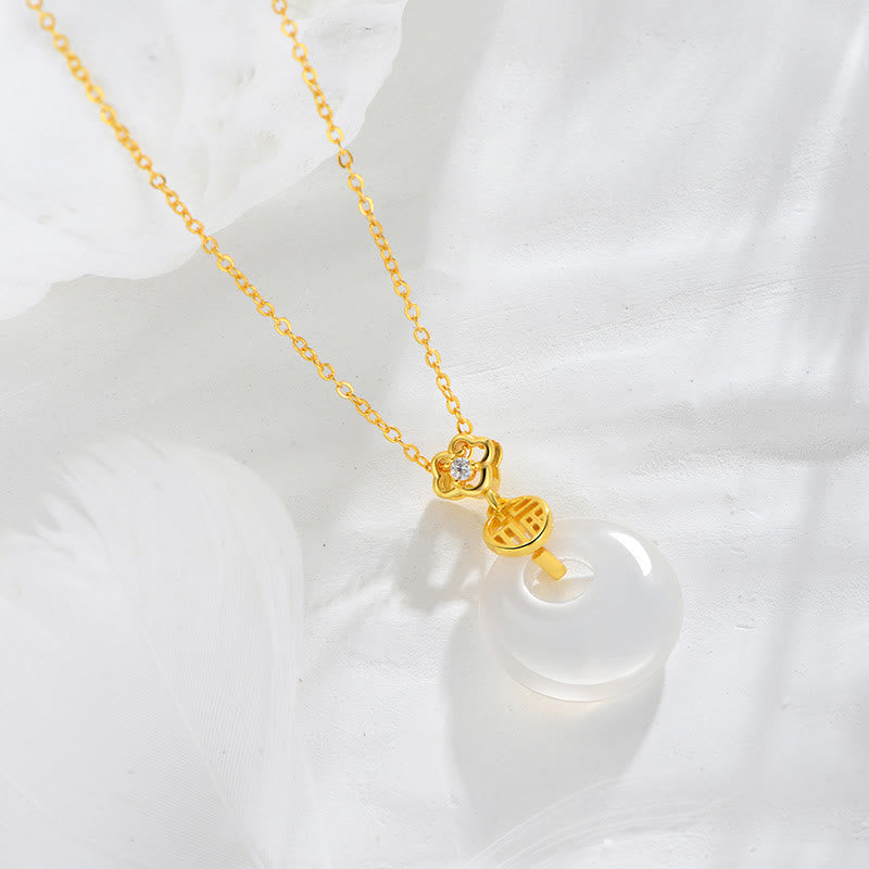 925 Sterling Silver White Agate Fu Character Luck Necklace