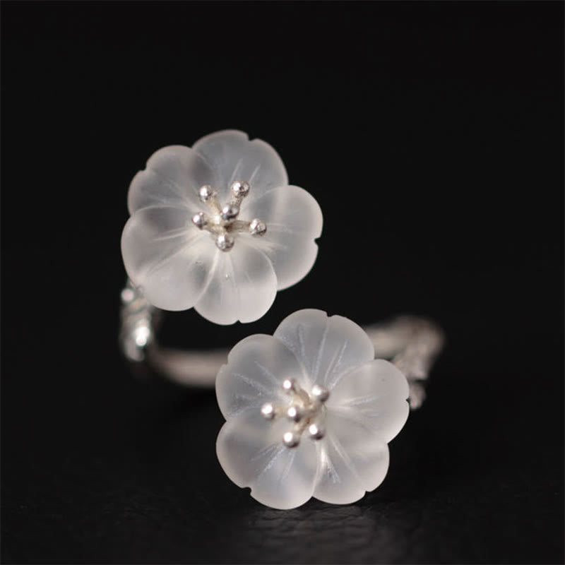 925 Sterling Silver White Crystal Double Plum Protection Ring