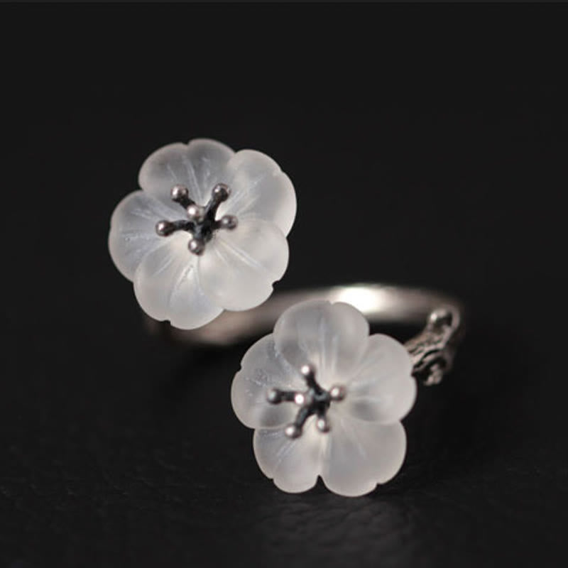 925 Sterling Silver White Crystal Double Plum Protection Ring
