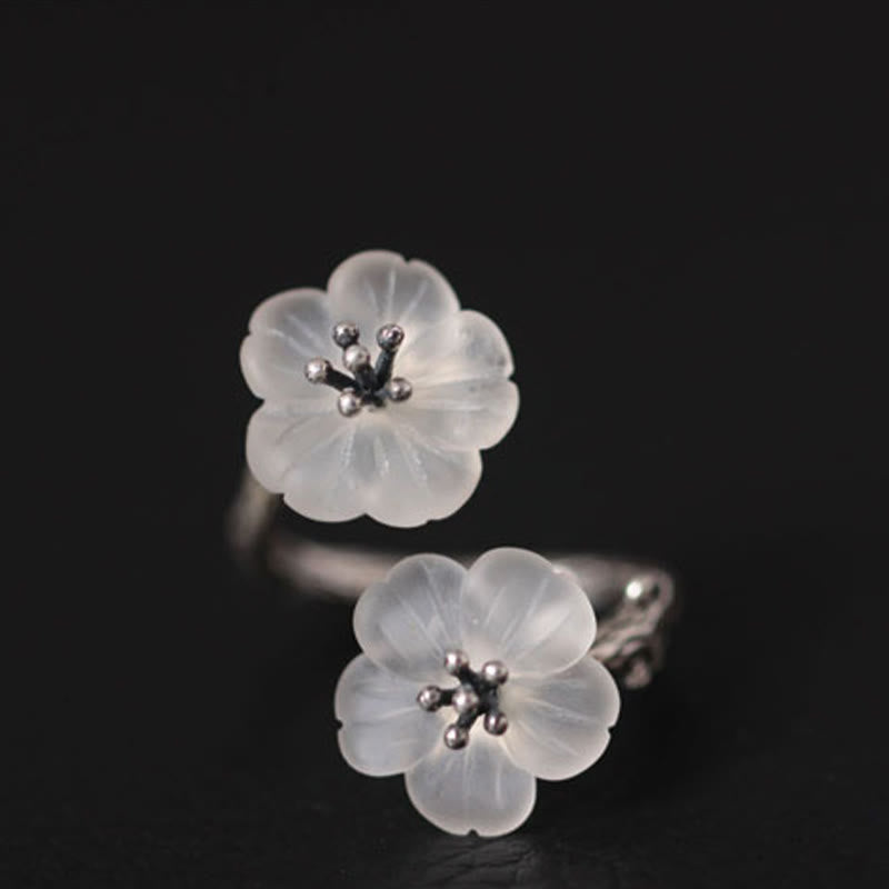 925 Sterling Silver White Crystal Double Plum Protection Ring