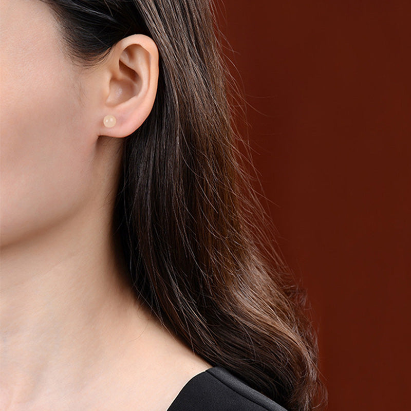 925 Sterling Silver White Jade Blessing Stud Earrings 6mm to 10mm